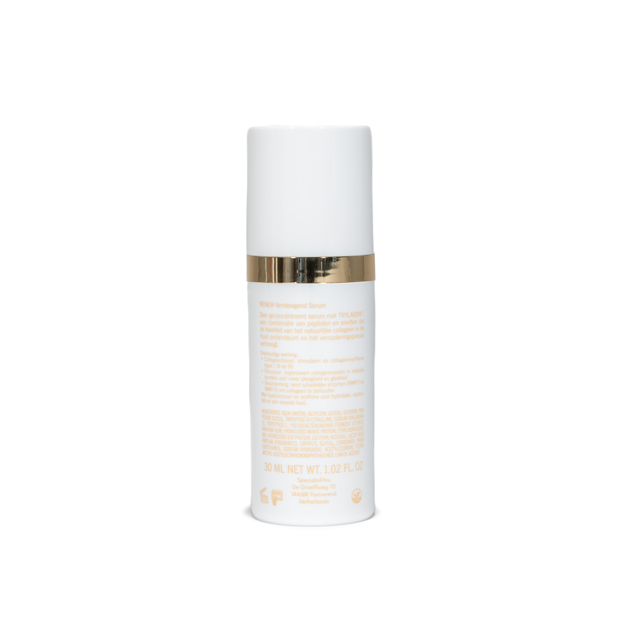 Achterkant van de Firming Serum met ingrediënten en gebruik