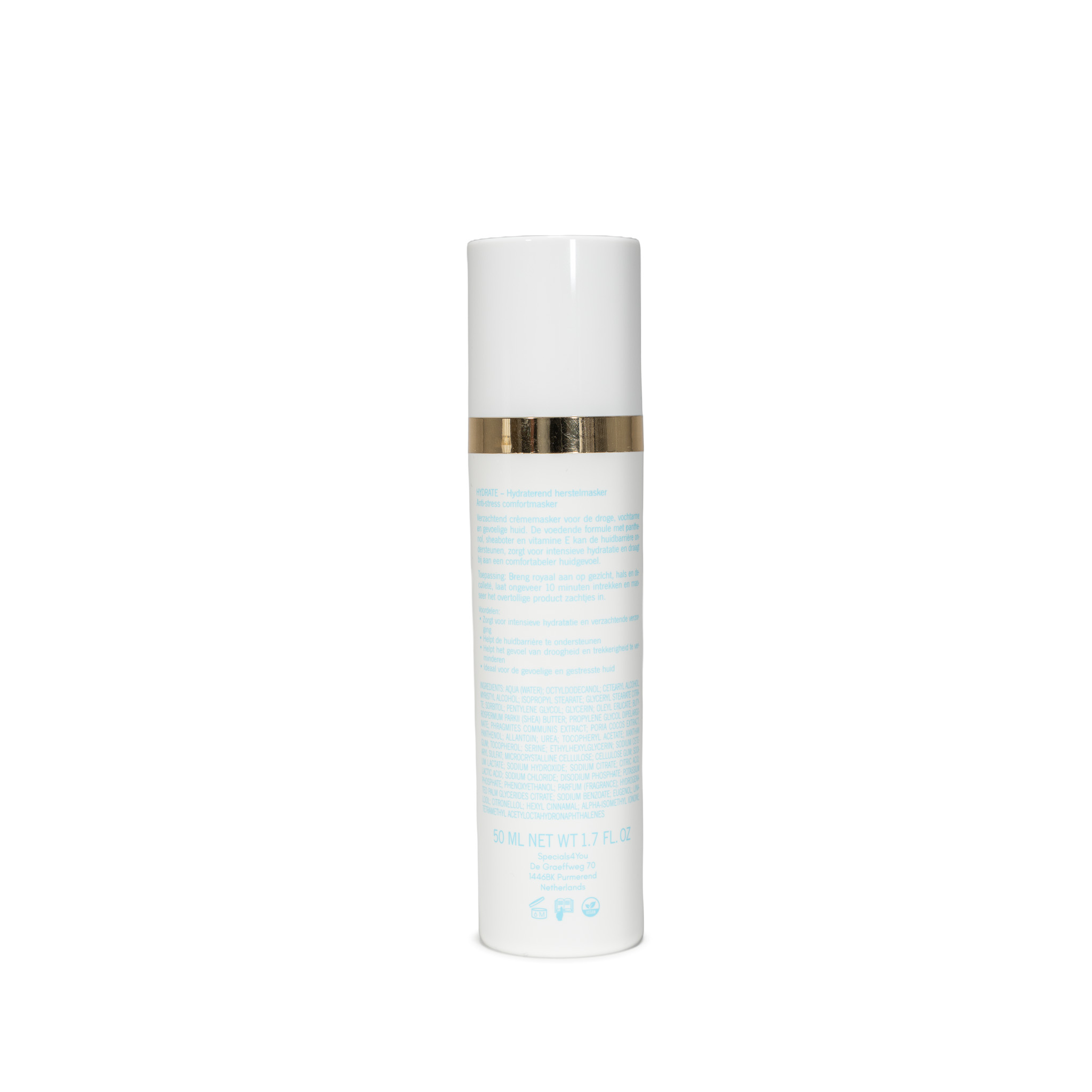 Achterkant van de Moisture Recovery Mask met ingrediënten en gebruik